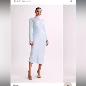 Meshki Patricia High Neck Satin Midi Dress - Powder Blue